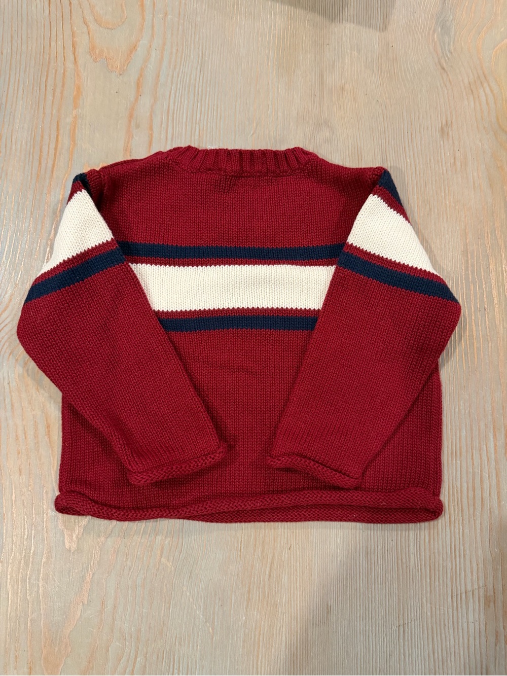 Polo by Ralph Lauren Red Crewneck Sweater with Navy and Cream Stripes - Picture 4 of 5